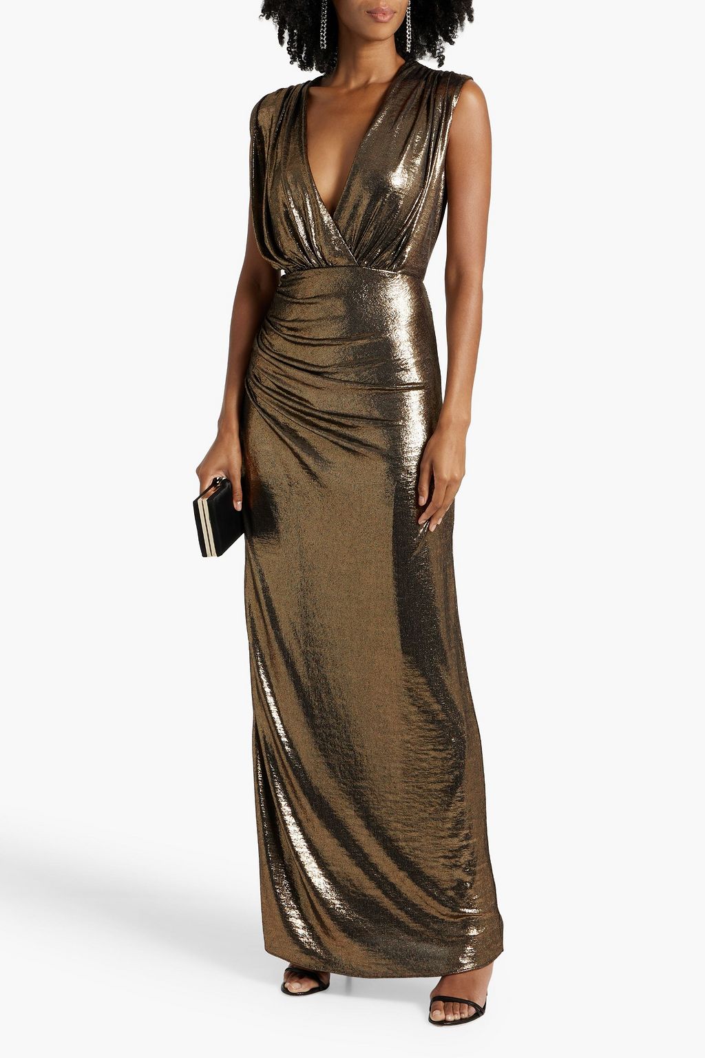 HALSTON Misha ruched lamé gown