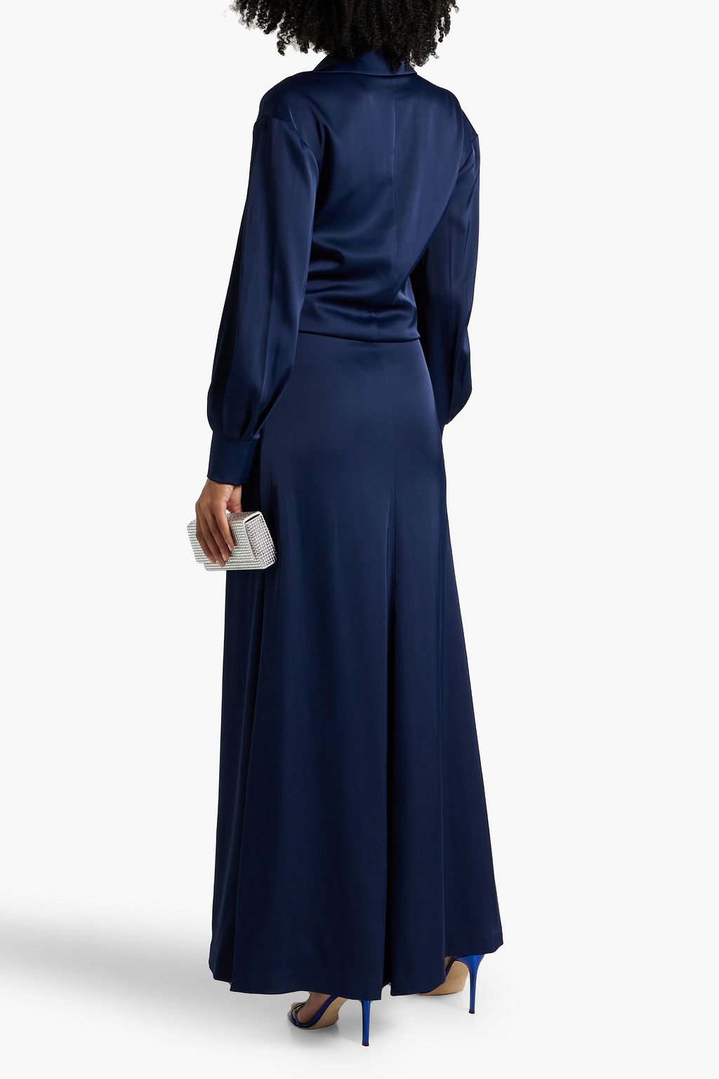HALSTON Wrap-effect satin maxi dress