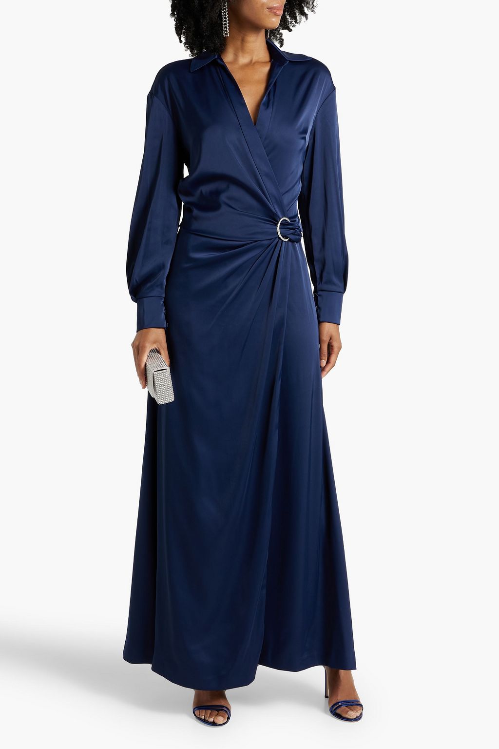 HALSTON Wrap-effect satin maxi dress
