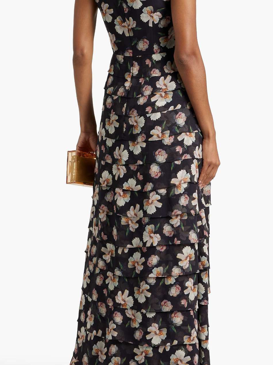 tiered ruffled floral-print chiffon gown