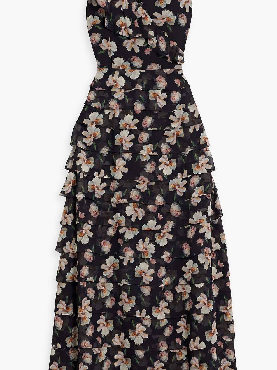 tiered ruffled floral-print chiffon gown