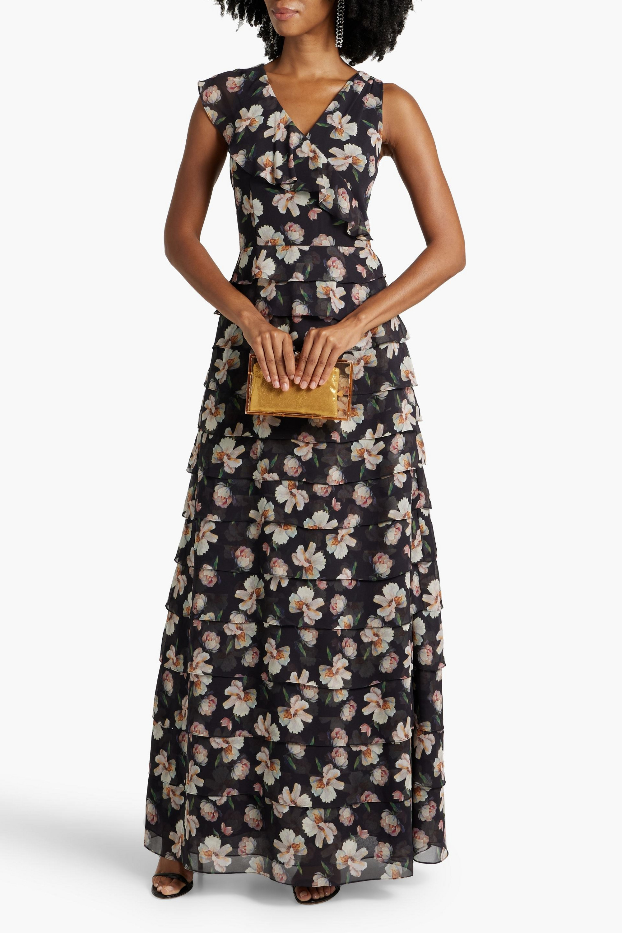 MIKAEL AGHAL Tiered ruffled floral-print chiffon gown