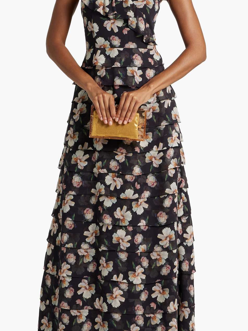 tiered ruffled floral-print chiffon gown