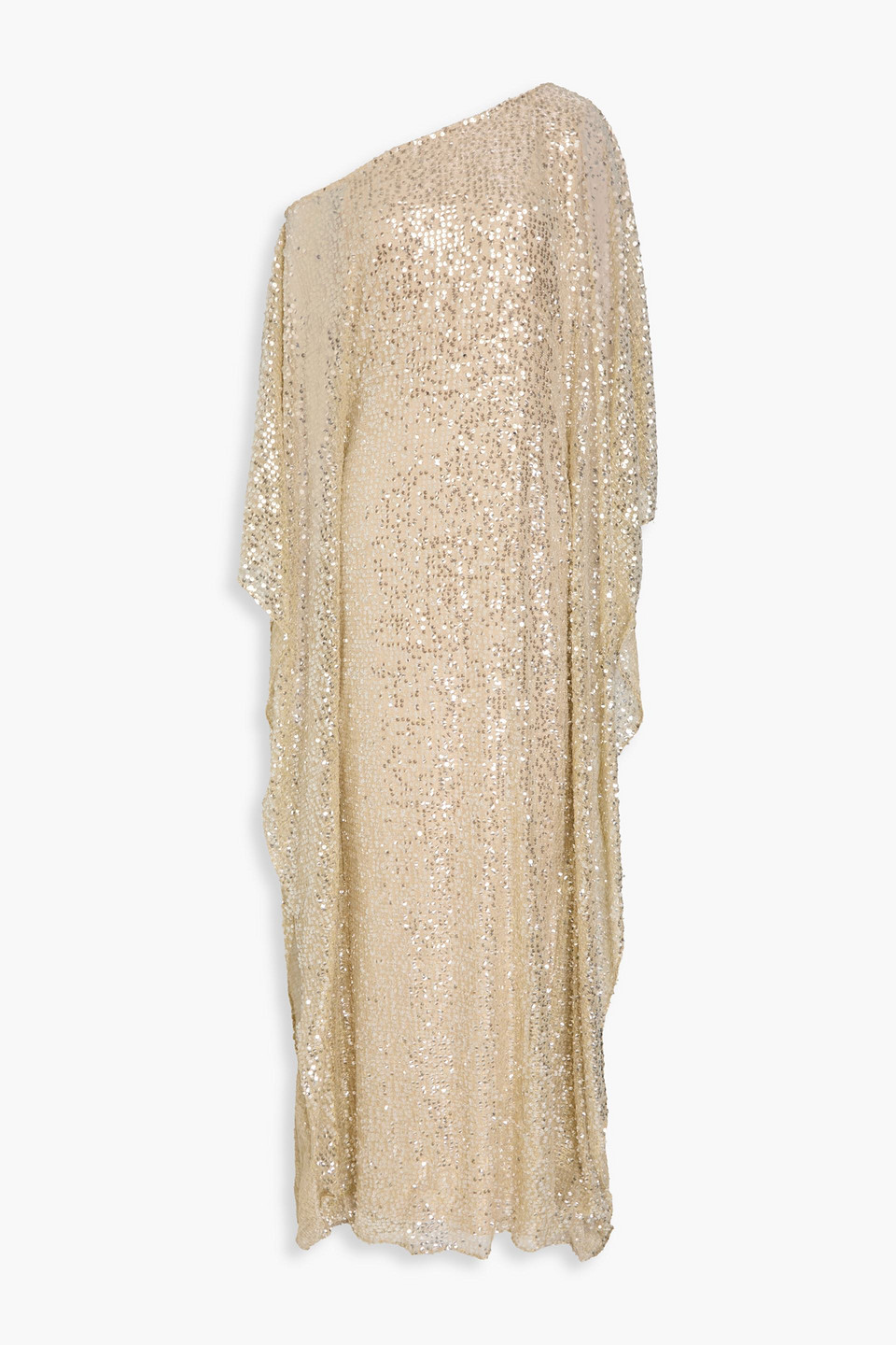 Halston Sequined Metallic Tulle Gown In Gold
