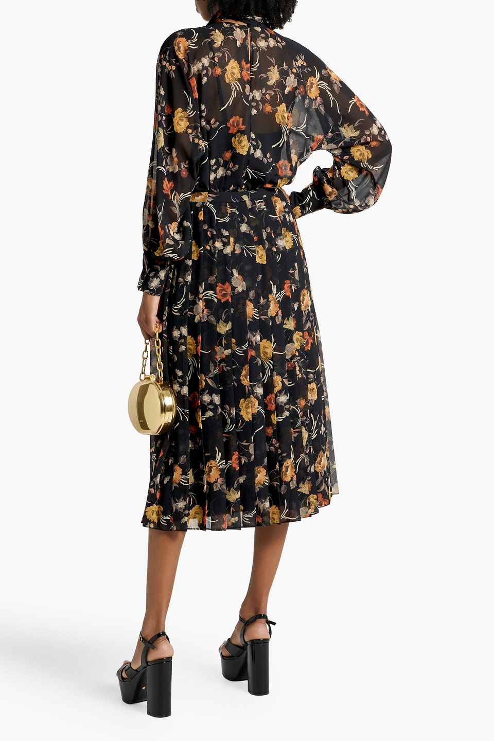 Mikael Aghal Floral-print Chiffon Blouse In Black