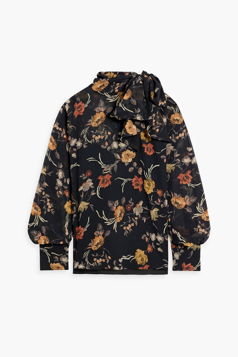 Mikael Aghal Floral-print Chiffon Blouse In Black