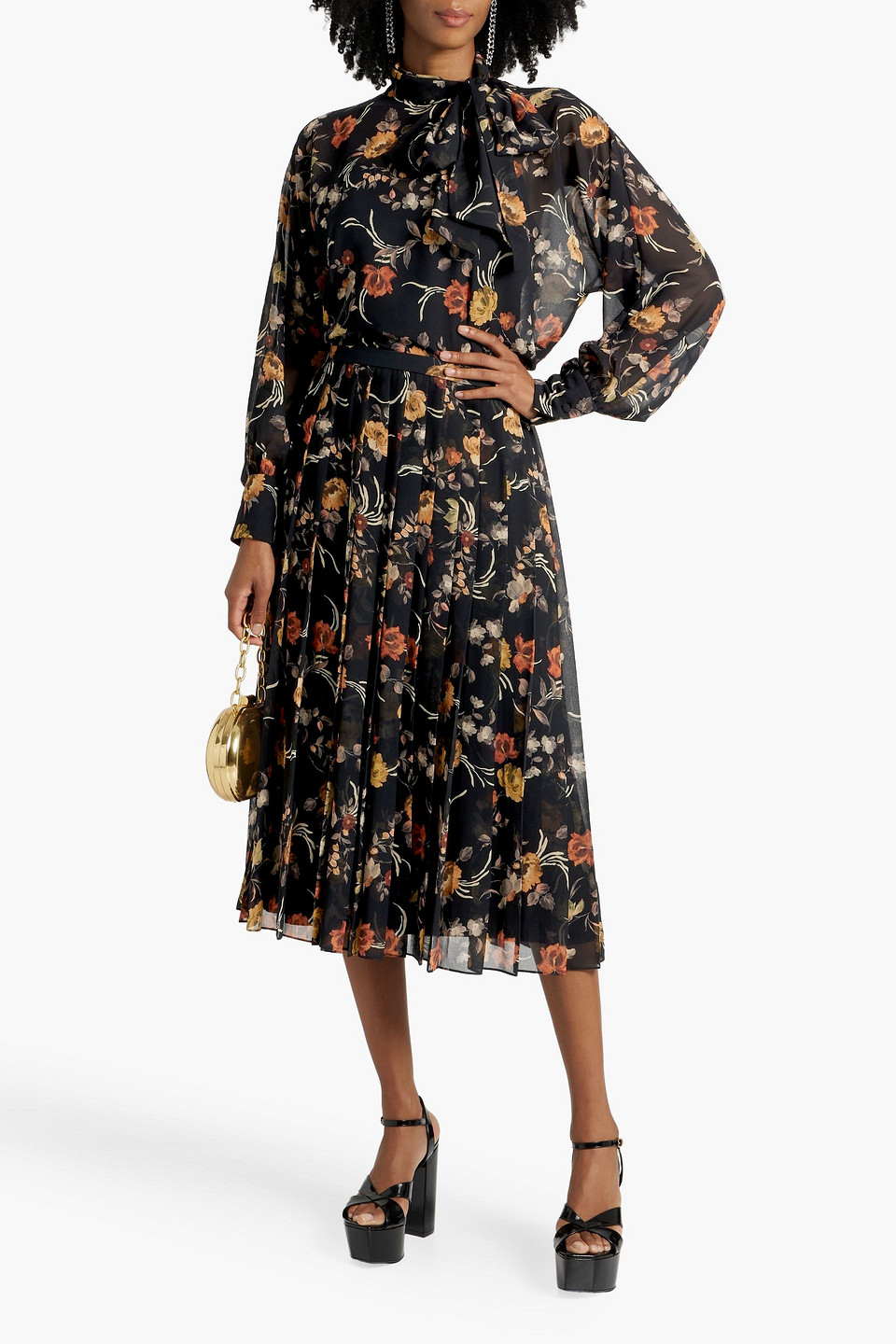 Mikael Aghal Floral-print Chiffon Blouse In Black