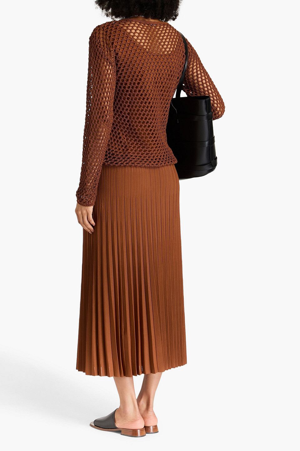 Alberta Ferretti Open-knit Cotton Top In Brown
