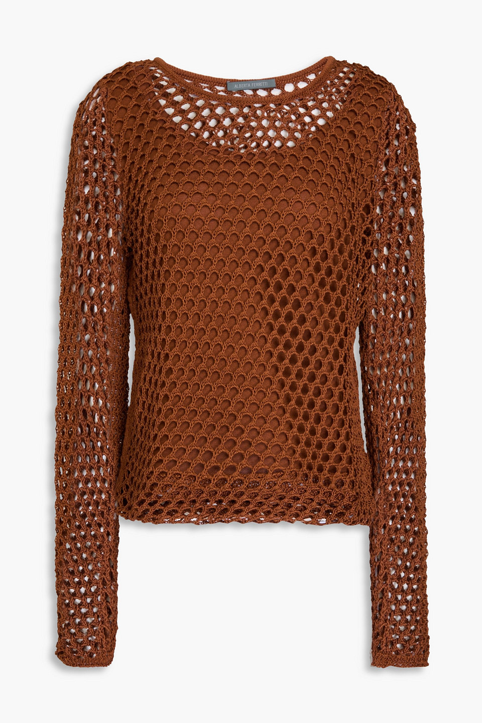 Alberta Ferretti Open-knit Cotton Top In Brown