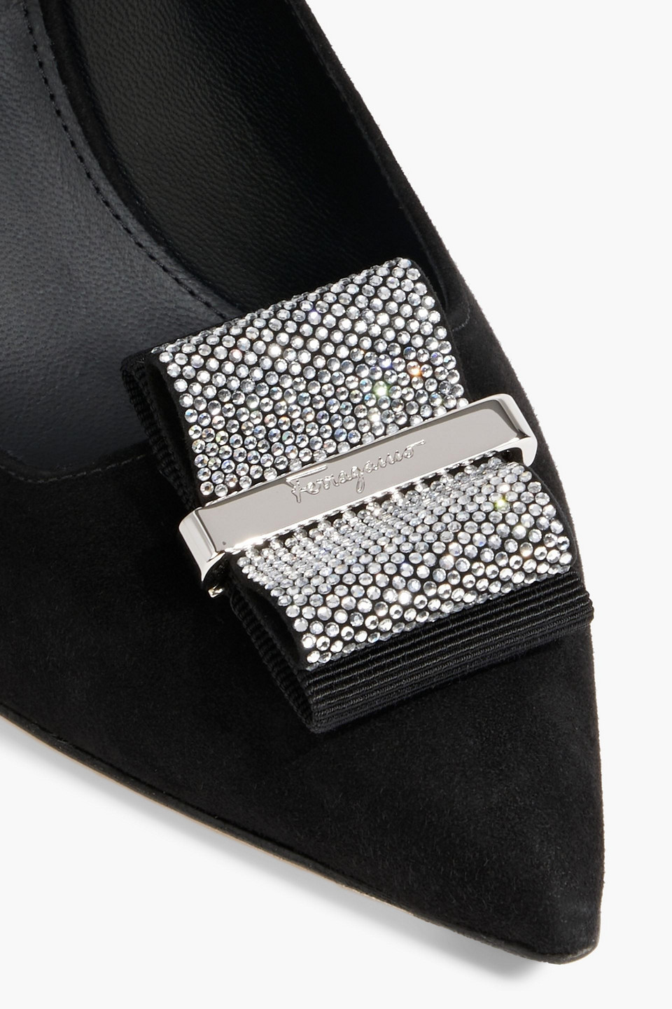 Ferragamo Winnie 70 Crystal-embellished Suede Pumps In Black