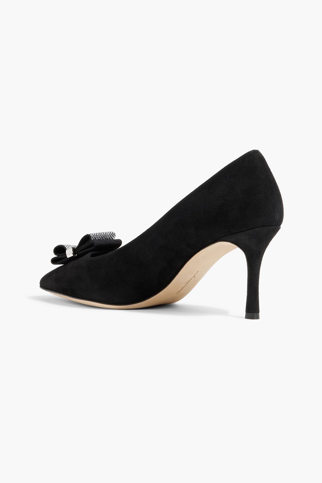 FERRAGAMO Winnie 70 crystal-embellished suede pumps