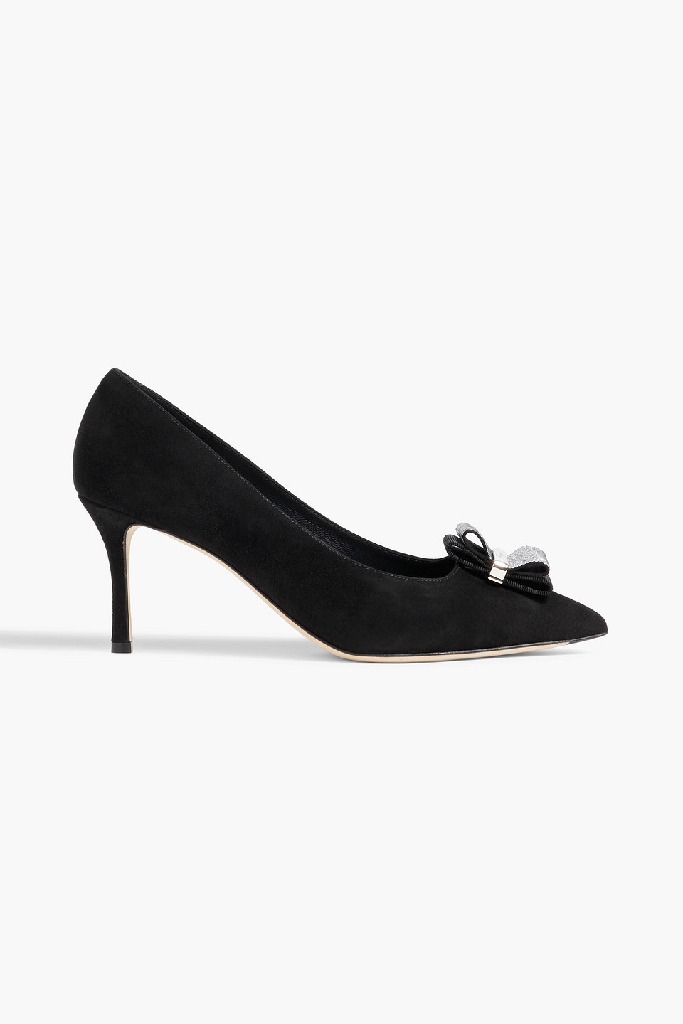 Ferragamo Winnie 70 Crystal-embellished Suede Pumps In Black