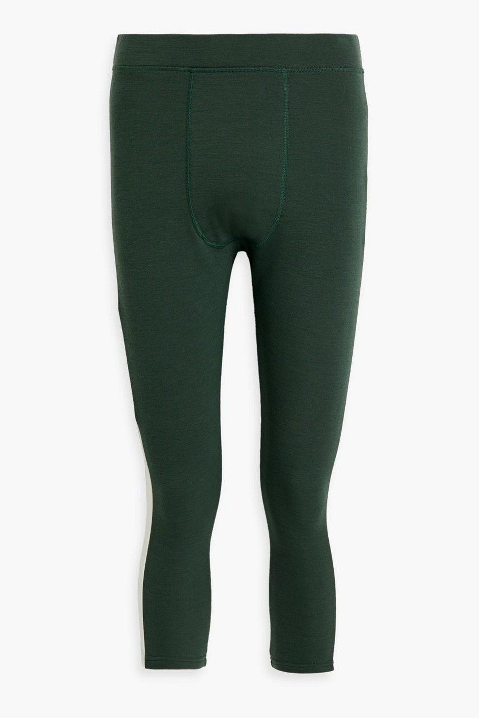 We Norwegians Voss Cropped Striped Merino Wool-blend Leggings In Dark Green
