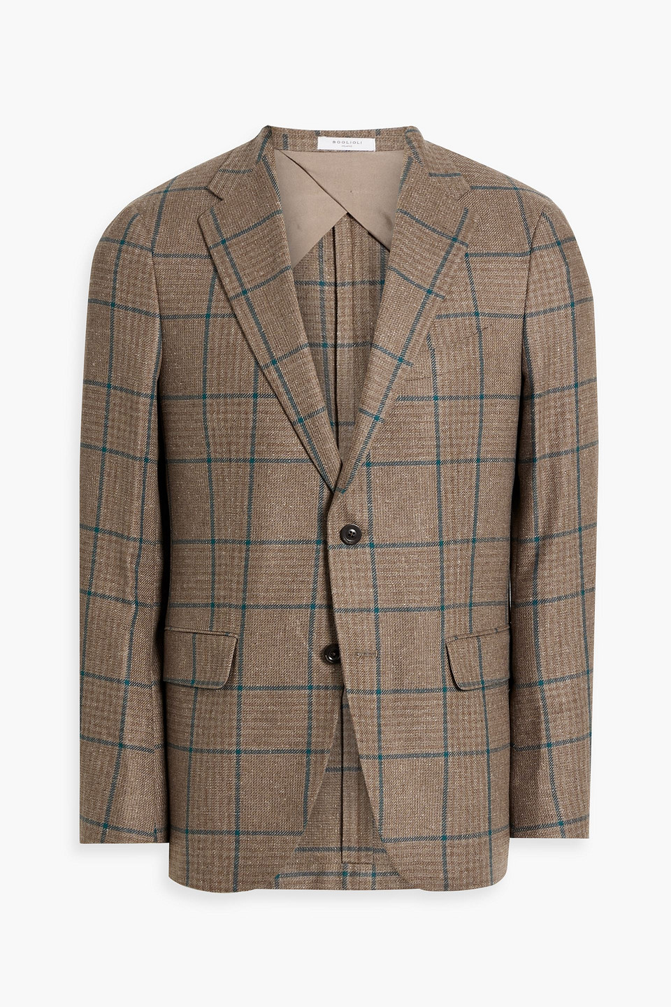 Boglioli Checked Silk-tweed Blazer In Light Brown