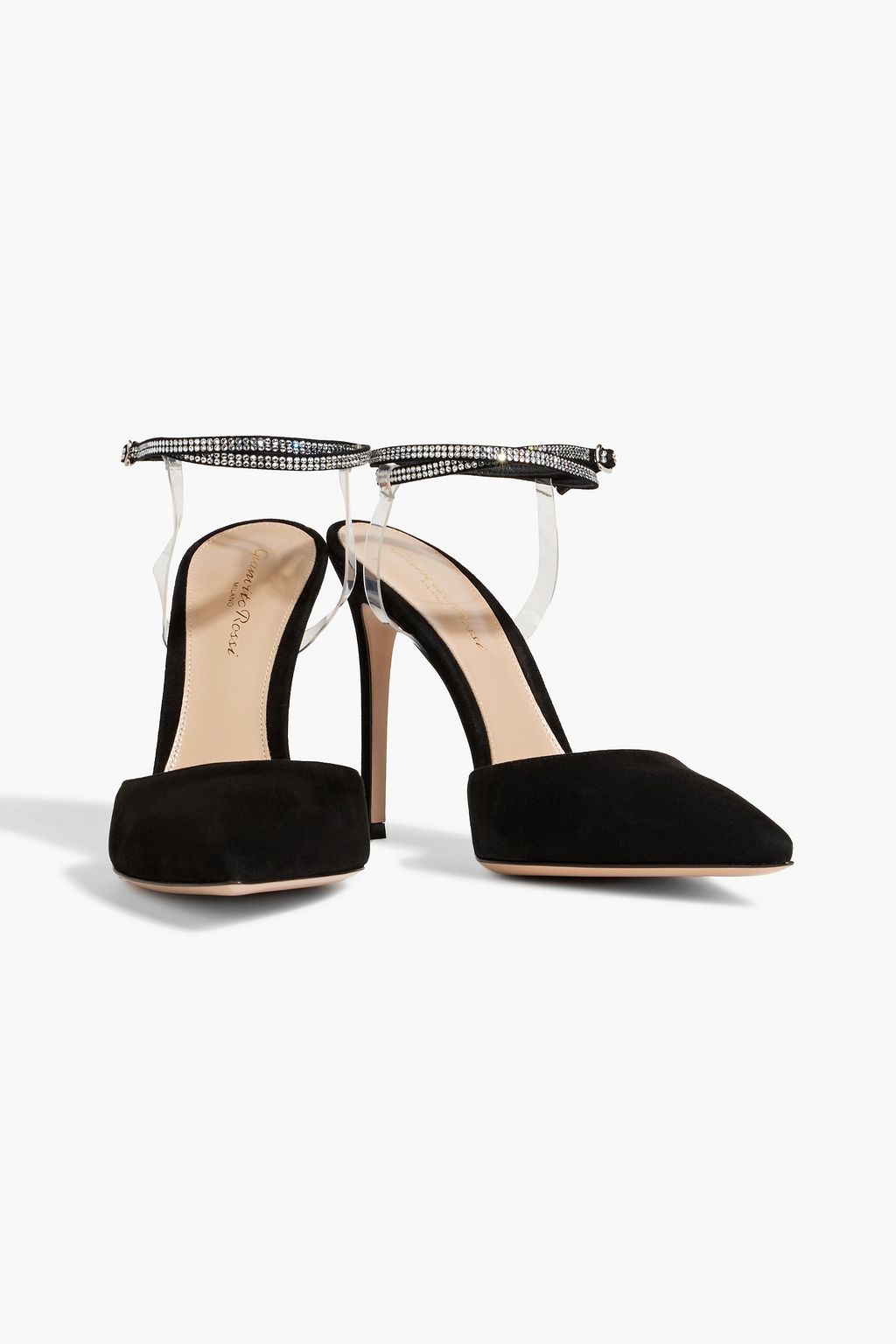 GIANVITO ROSSI Jewel crystal-embellished PVC and suede pumps