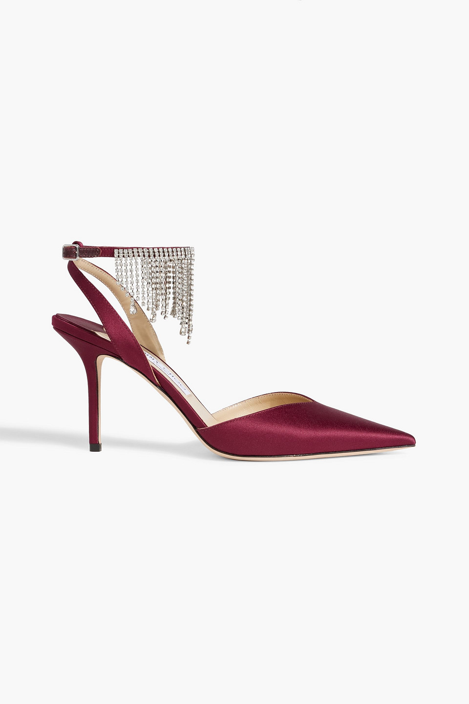 Jimmy Choo Birtie 85 Crystal-embellished Satin Pumps In Burgundy