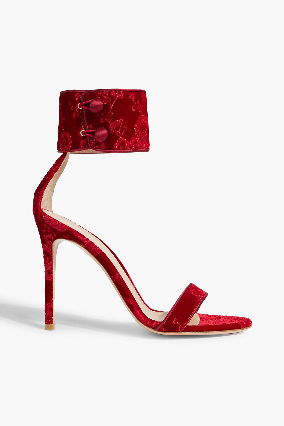 Gianvito Rossi Empress Embroidered Velvet Sandals In Claret