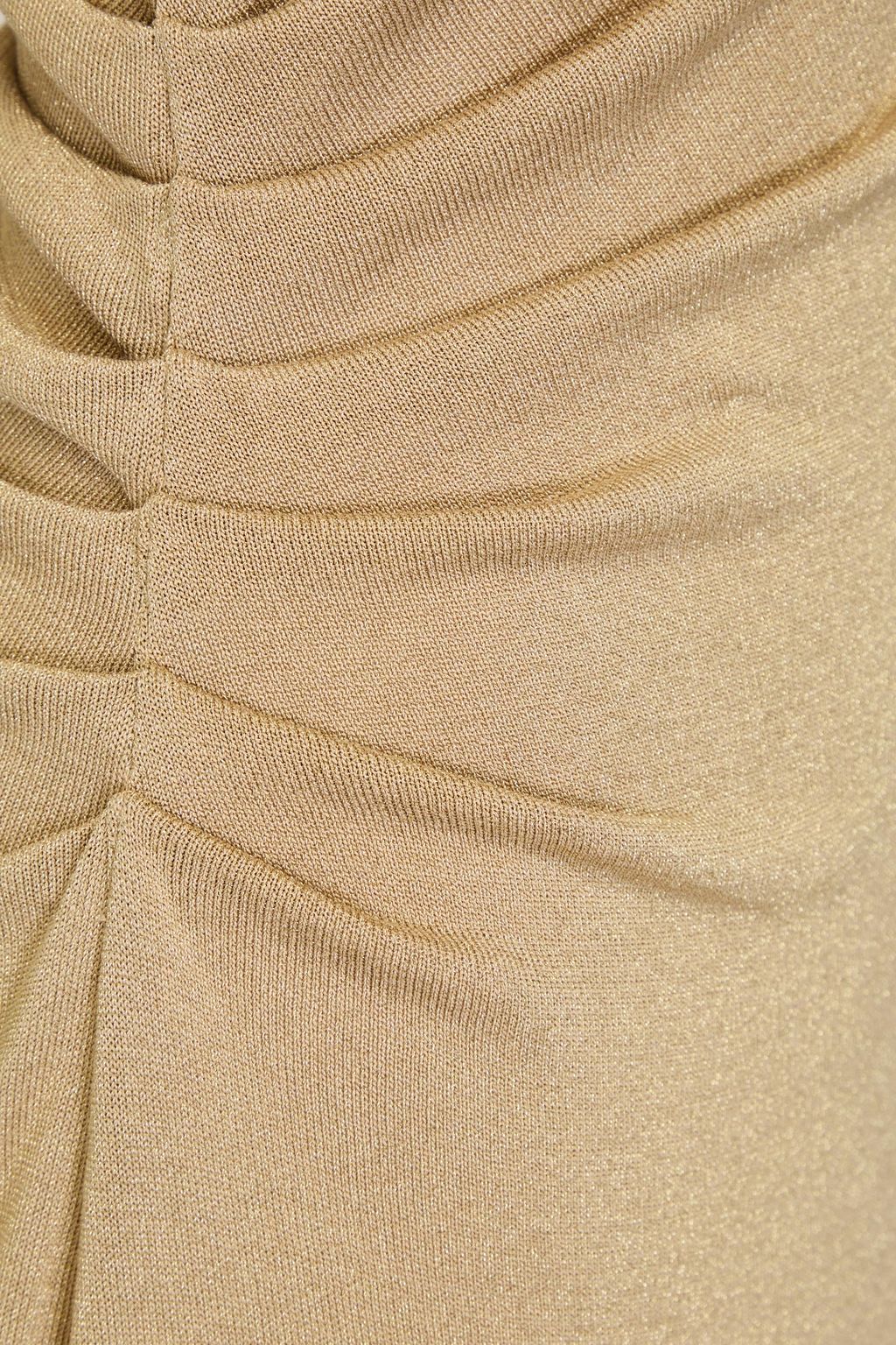 ALBERTA FERRETTI 루쉬 디테일 메탈릭 니트 미디 드레스
