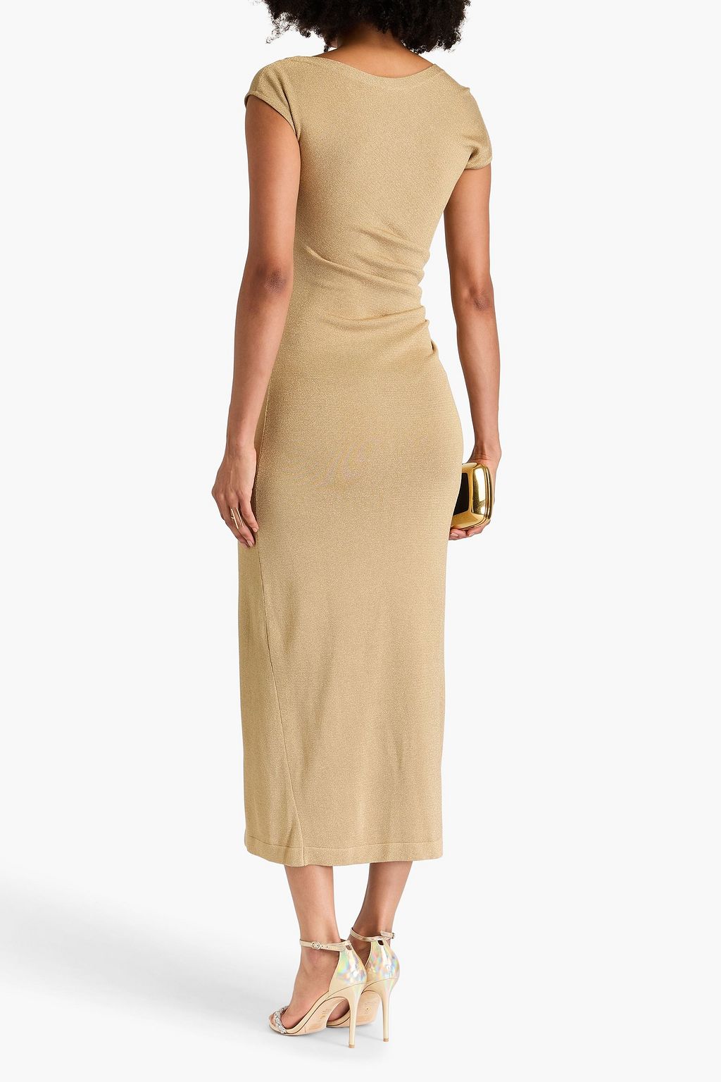 ALBERTA FERRETTI 루쉬 디테일 메탈릭 니트 미디 드레스