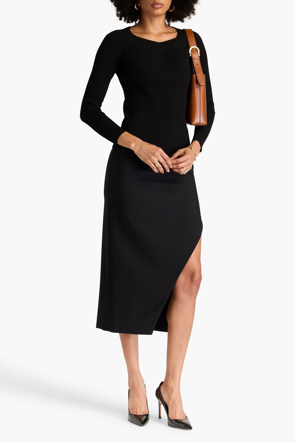 Alberta Ferretti Ribbed-knit Sweater In Black