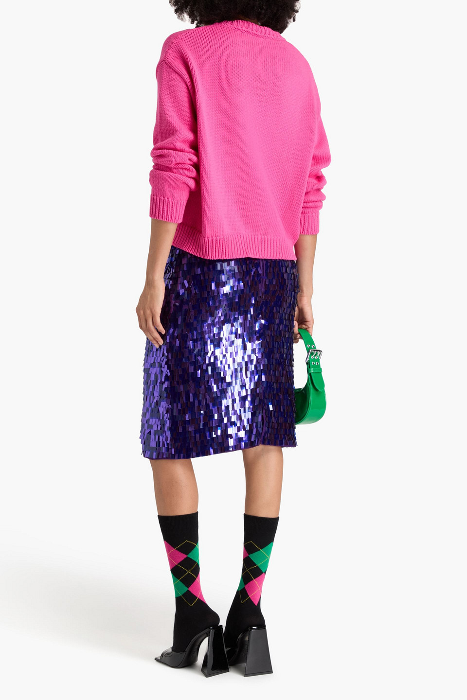 Moschino Embroidered Cotton-blend Sweater In Fuchsia