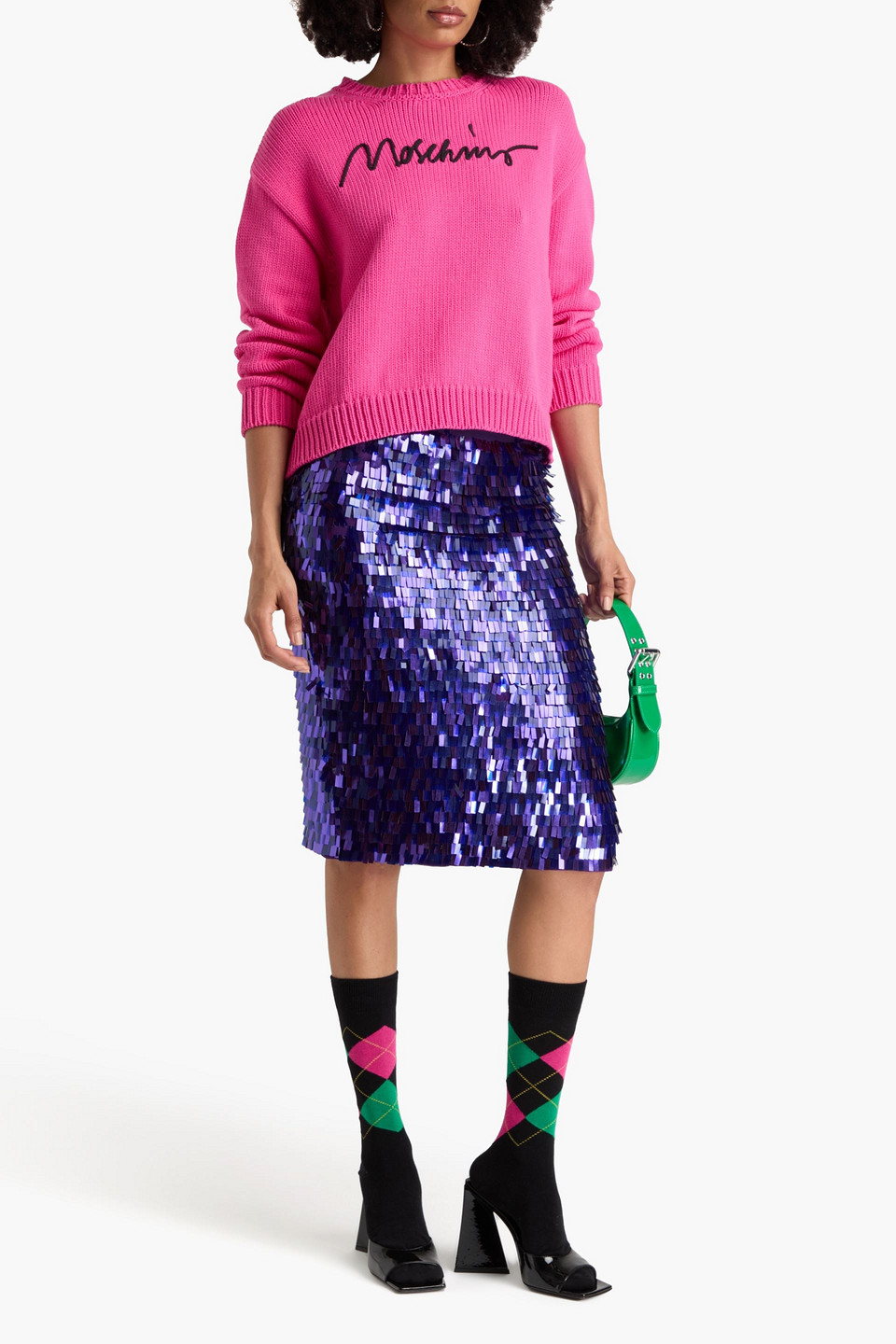 Moschino Embroidered Cotton-blend Sweater In Fuchsia