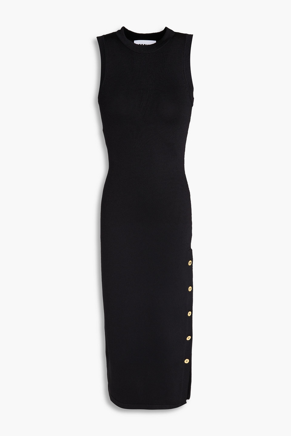 Button-detailed knitted midi dress