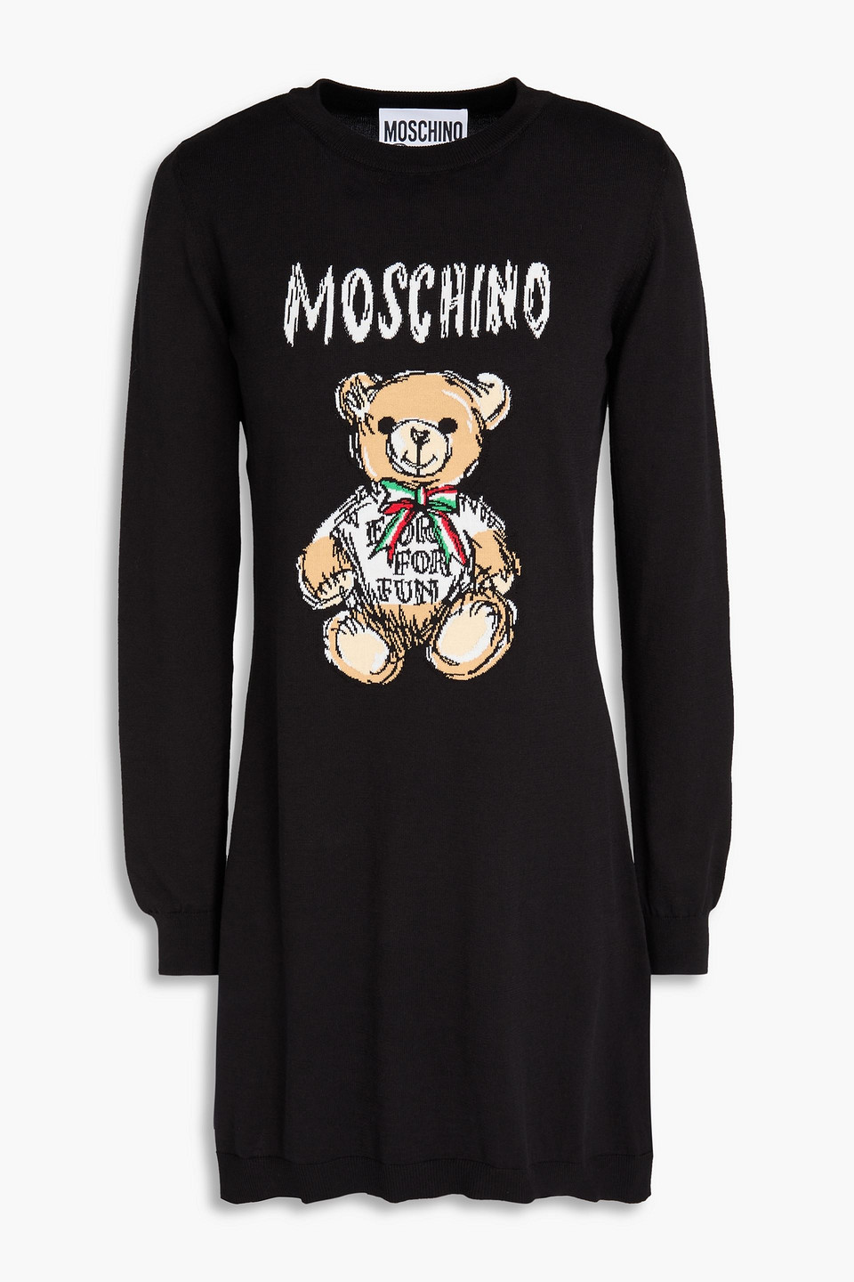 Moschino Intarsia-knit Cotton Mini Dress In Black