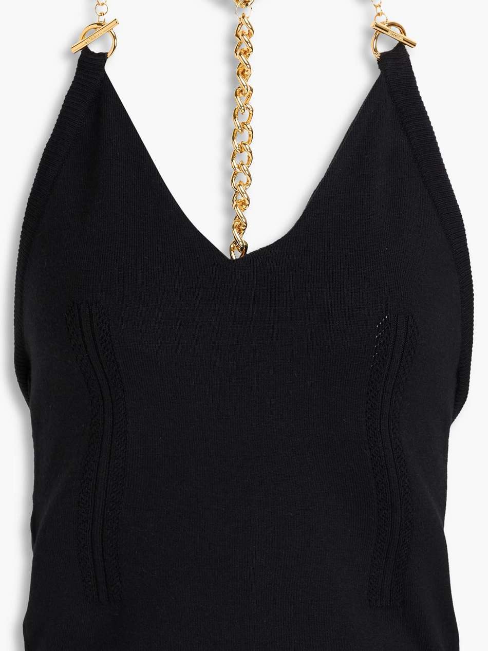chain-embellished wool halterneck top