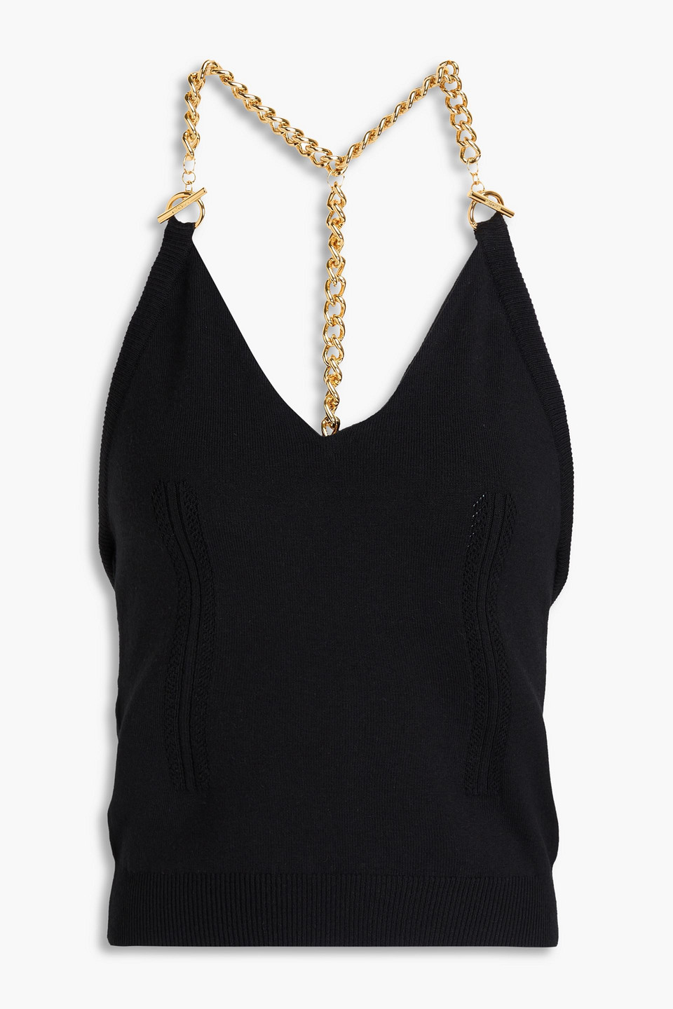Moschino Chain-embellished Wool Halterneck Top In Black