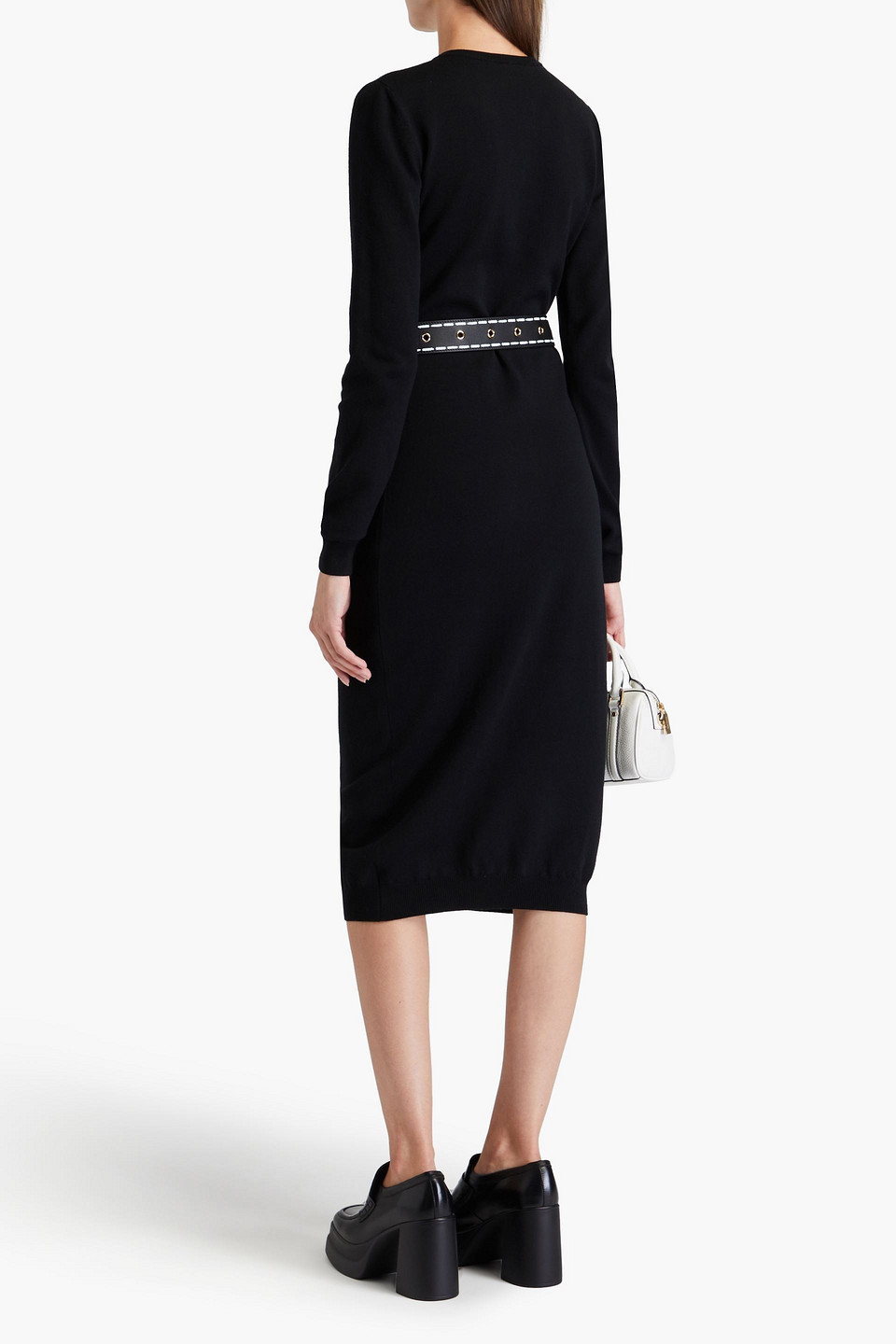 Moschino Chain-embellished Wool Midi Dress In Black