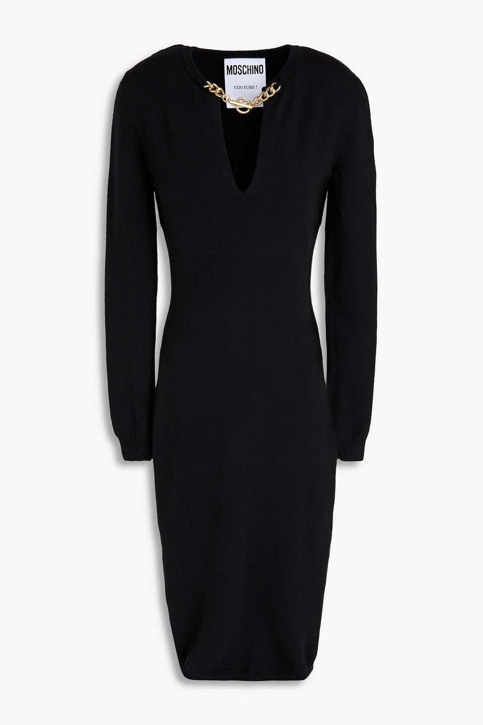 Moschino Chain-embellished Wool Midi Dress In Black