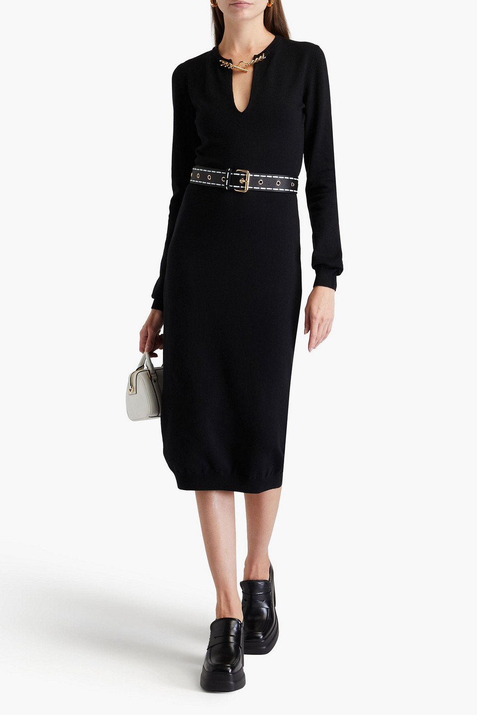 Moschino Chain-embellished Wool Midi Dress In Black