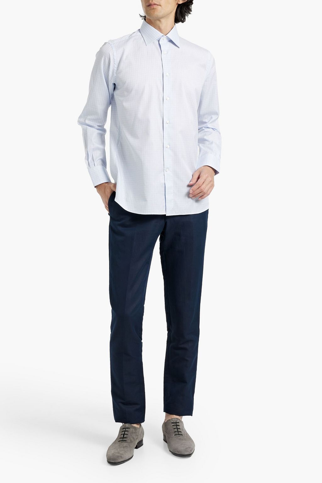 CANALI Checked cotton-poplin shirt