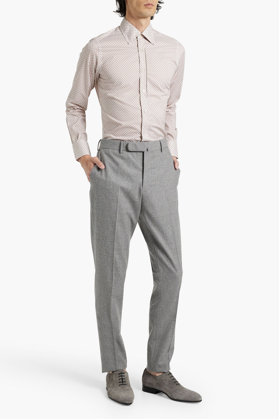 Canali Printed Cotton-poplin Shirt In Sand