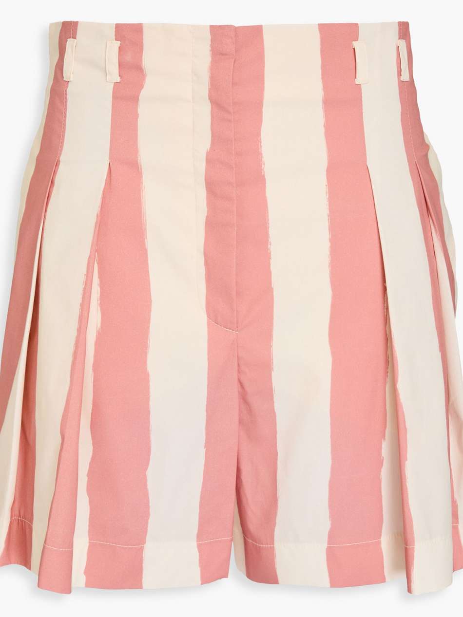 pleated striped cotton-blend poplin shorts