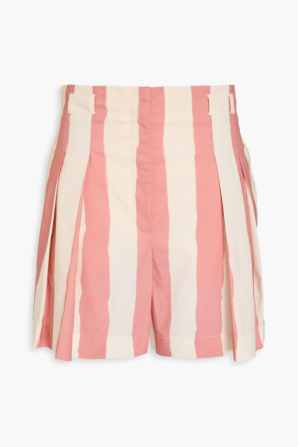 Pleated striped cotton-blend poplin shorts