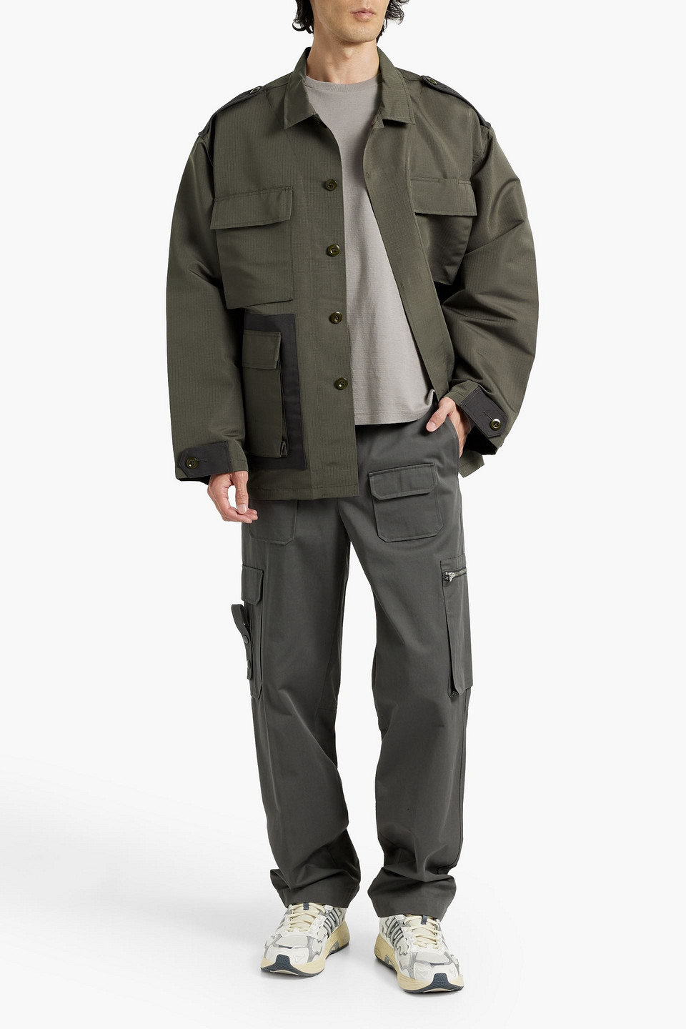Acne Studios Two-tone Ripstop Jacket In Army Green