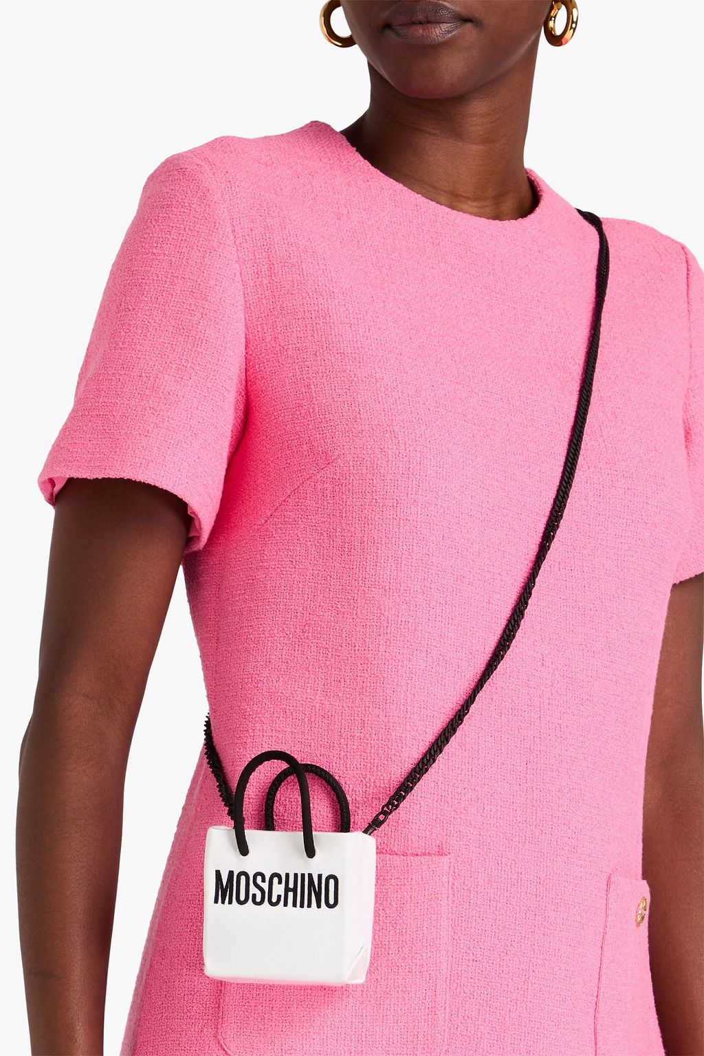 MOSCHINO حقيبة كروس بودي من الساتان مطرّزة