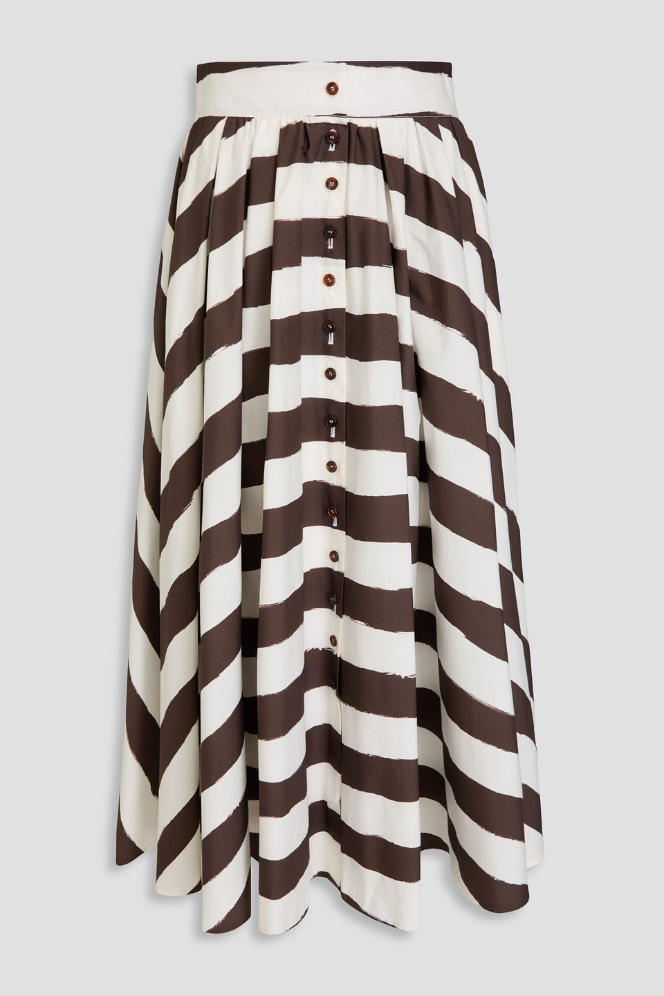 Striped cotton-blend poplin midi skirt