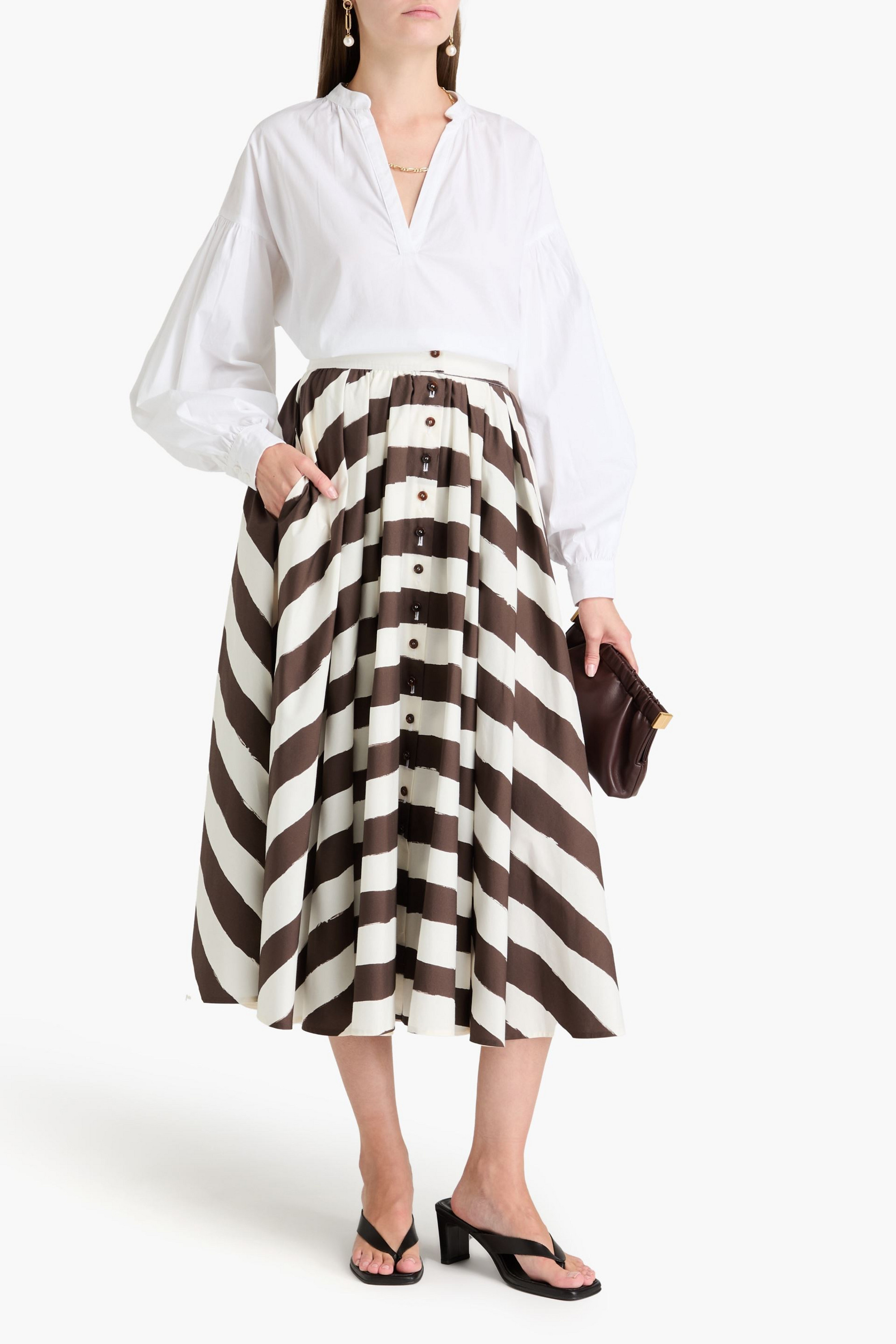 Philosophy di Lorenzo Serafini Striped cotton-blend poplin midi skirt