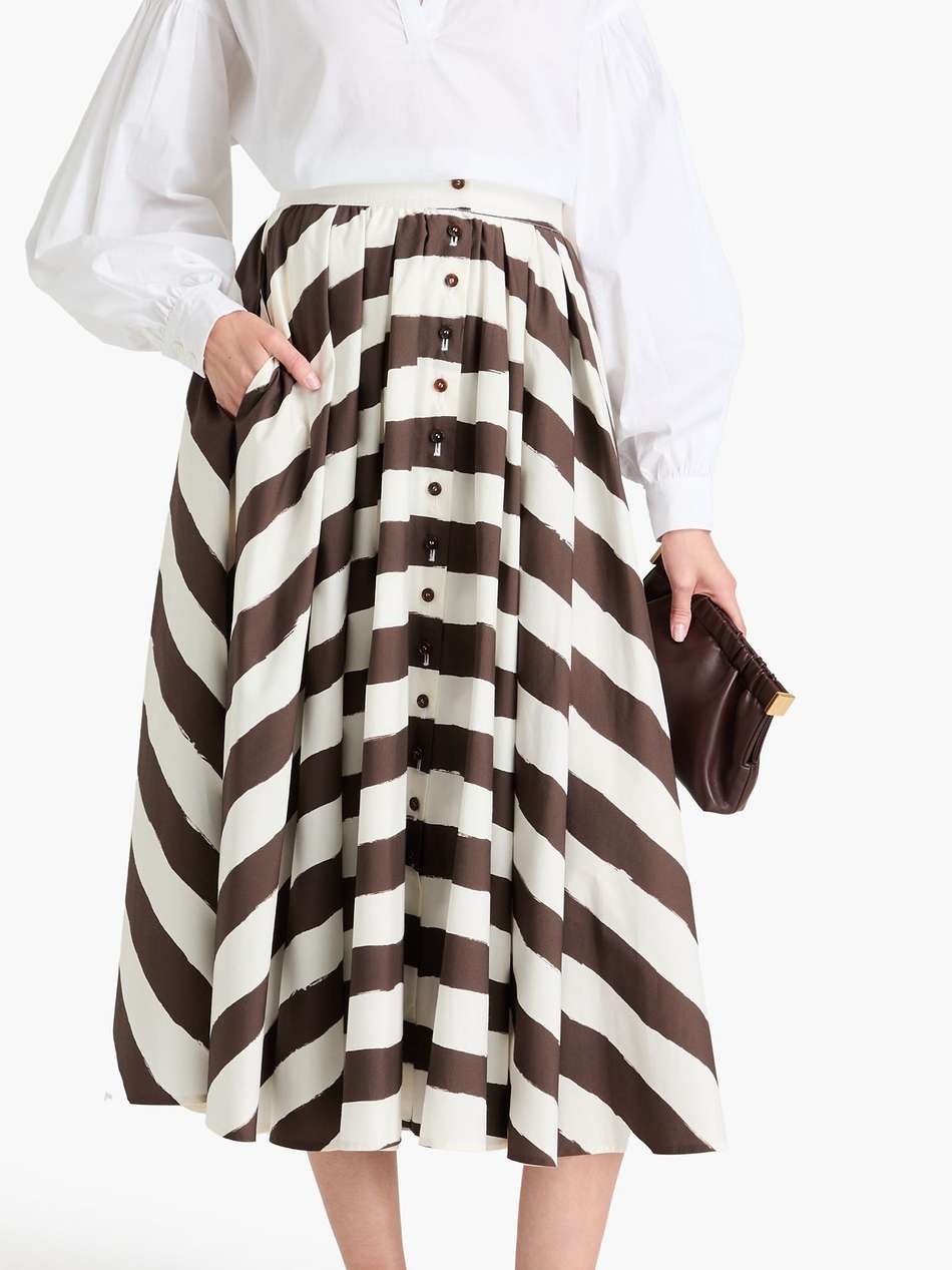 striped cotton-blend poplin midi skirt