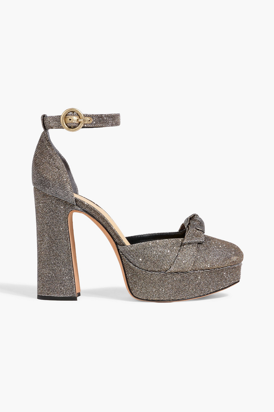 Alexandre Birman Clarita Bow-detailed Lamé Platform Pumps In Gray