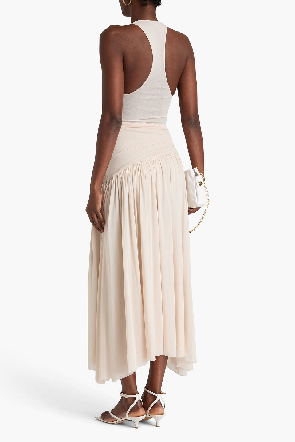 Philosophy Di Lorenzo Serafini Gathered Mesh Midi Skirt In Neutral
