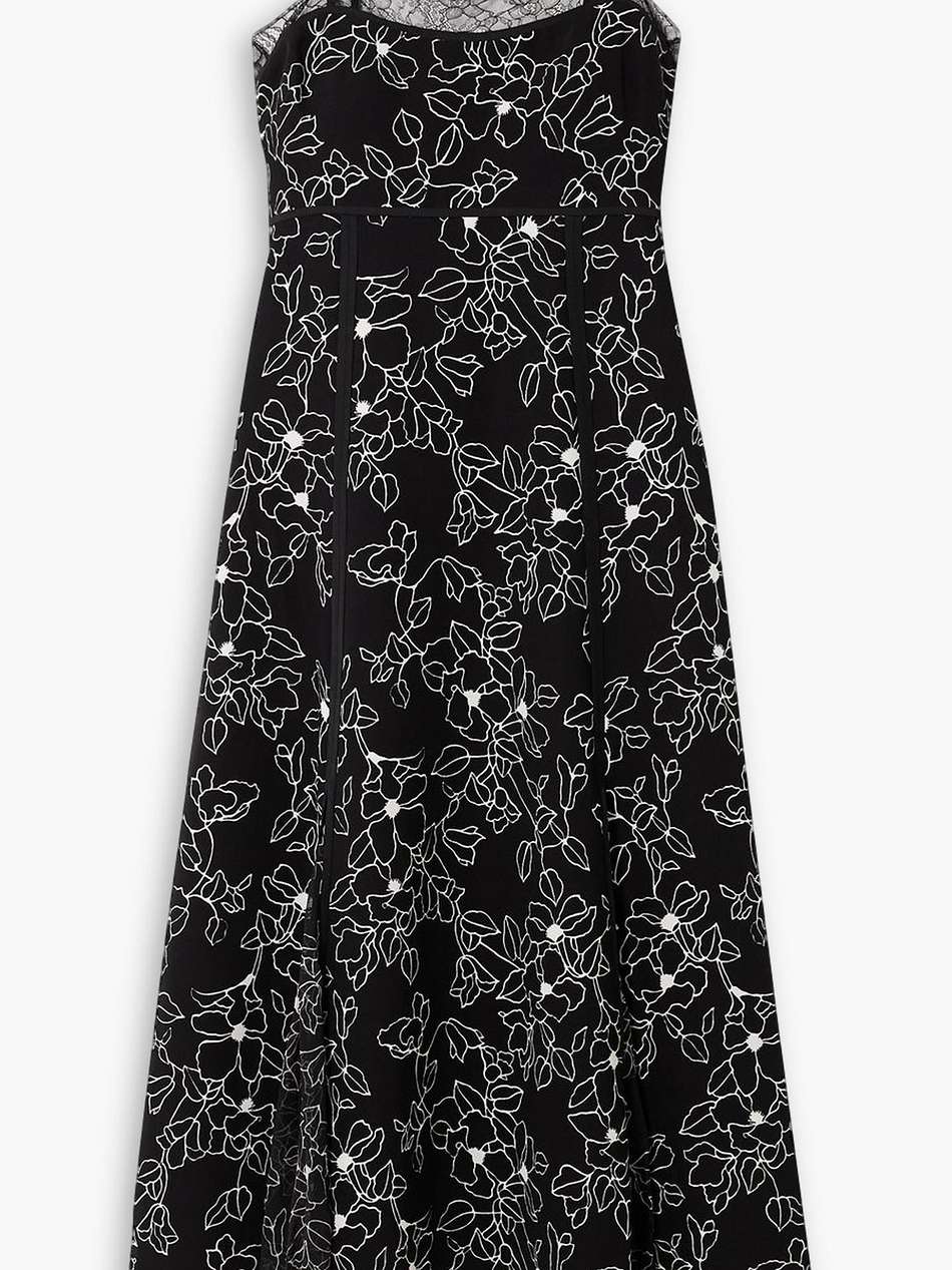 lace-trimmed floral-print crepe and georgette midi dress