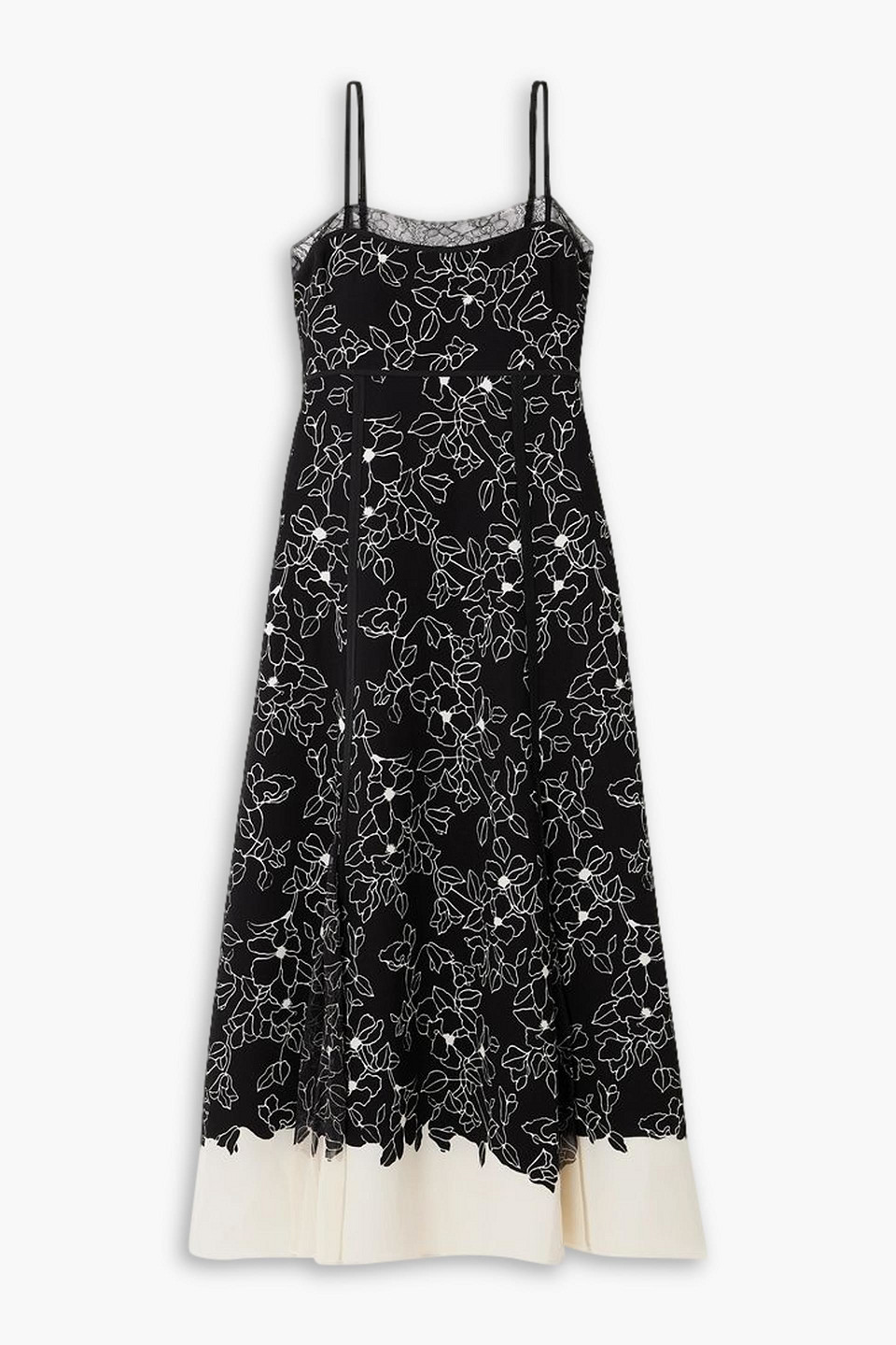 La Ligne Lace-trimmed Floral-print Crepe And Georgette Midi Dress In Black