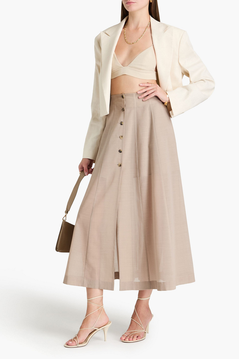 PHILOSOPHY DI LORENZO SERAFINI WOOL-BLEND GAUZE MIDI SKIRT