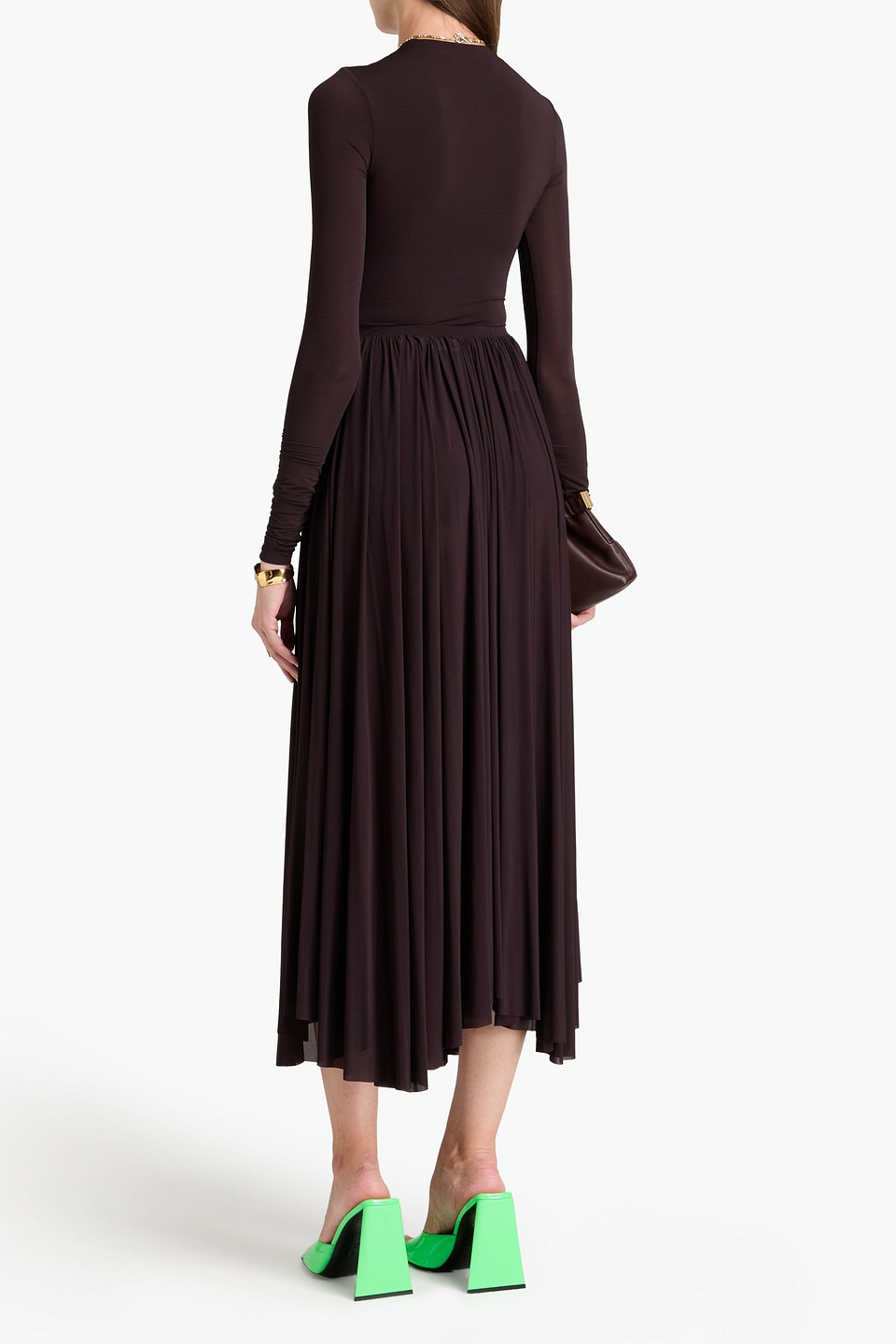 PHILOSOPHY DI LORENZO SERAFINI GATHERED JERSEY MIDI SKIRT