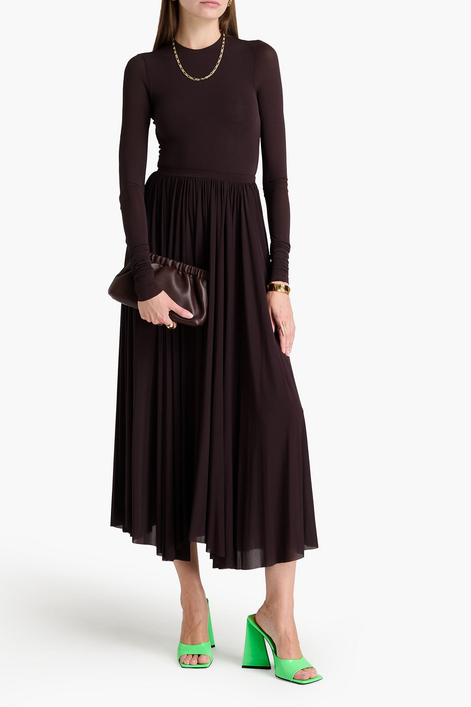 PHILOSOPHY DI LORENZO SERAFINI GATHERED JERSEY MIDI SKIRT