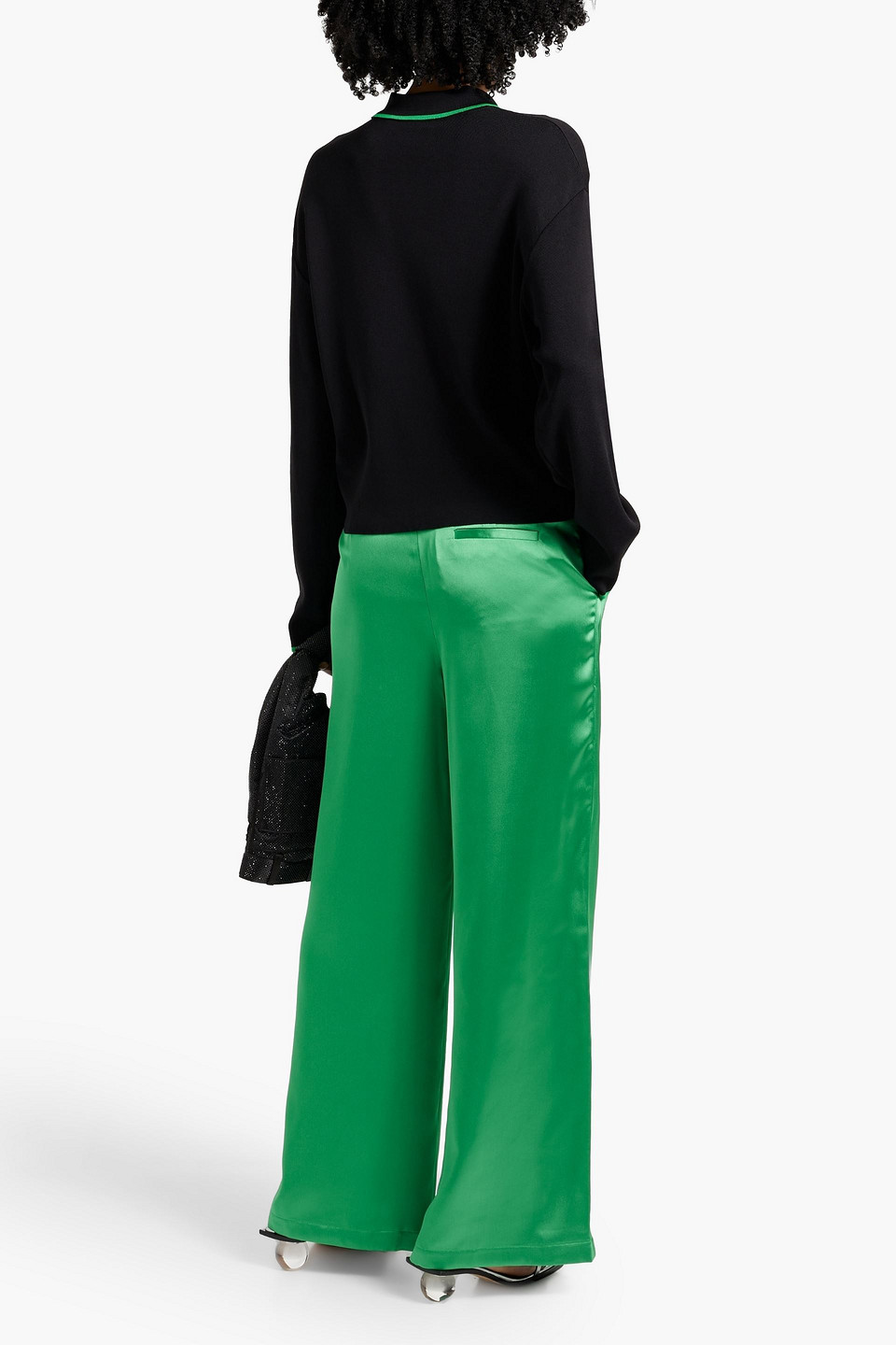 Simon Miller Bloo Pleated Satin Wide-leg Pants In Green
